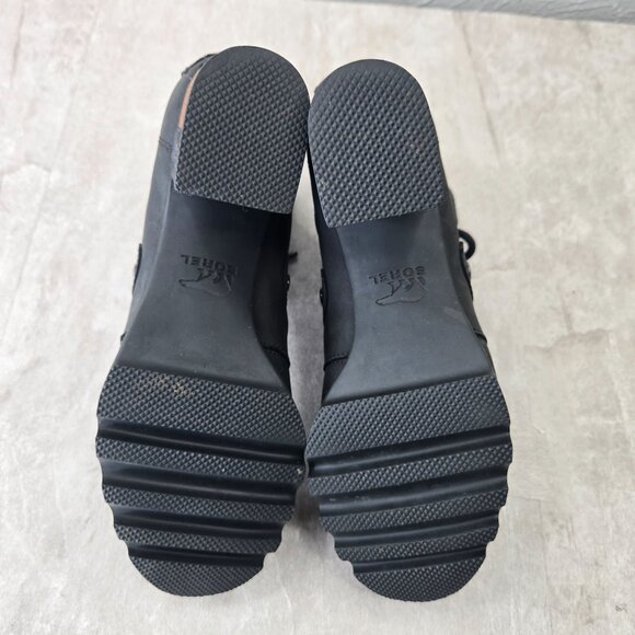 Sorel Lace Up Boots 7.5 Black Leather Chunky Block Heel Platform Combat Booties - Picture 7 of 13